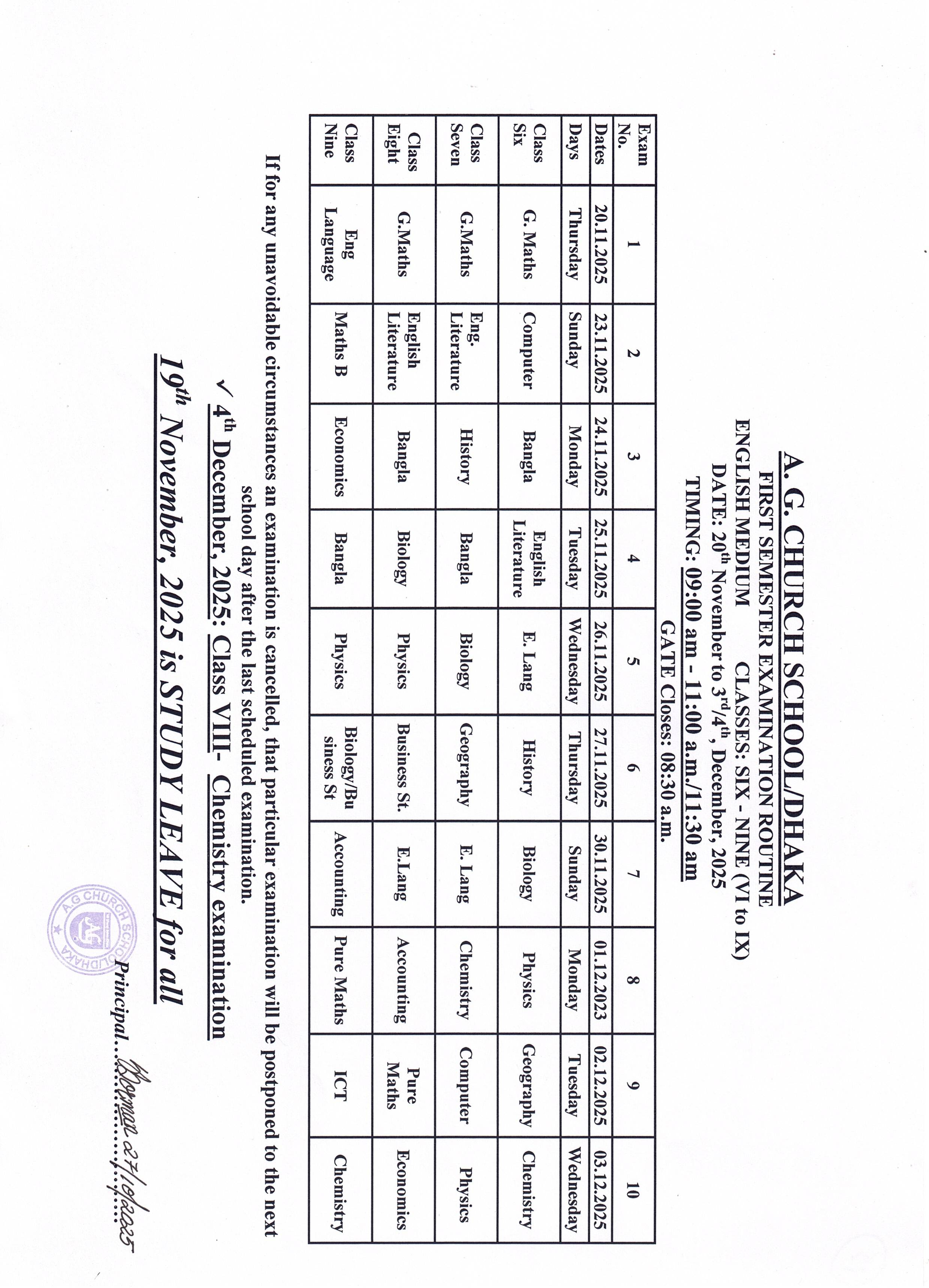 First Semester 2025-2026 English Medium Class 6 to 9